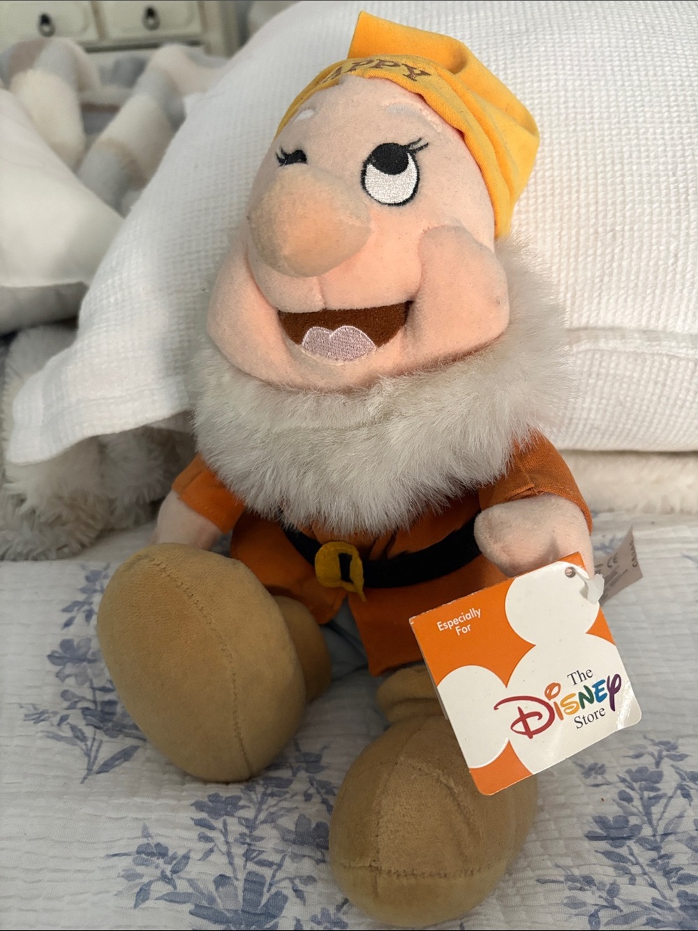 Disney Happy Plush in Orange Outfit with Yellow Hat